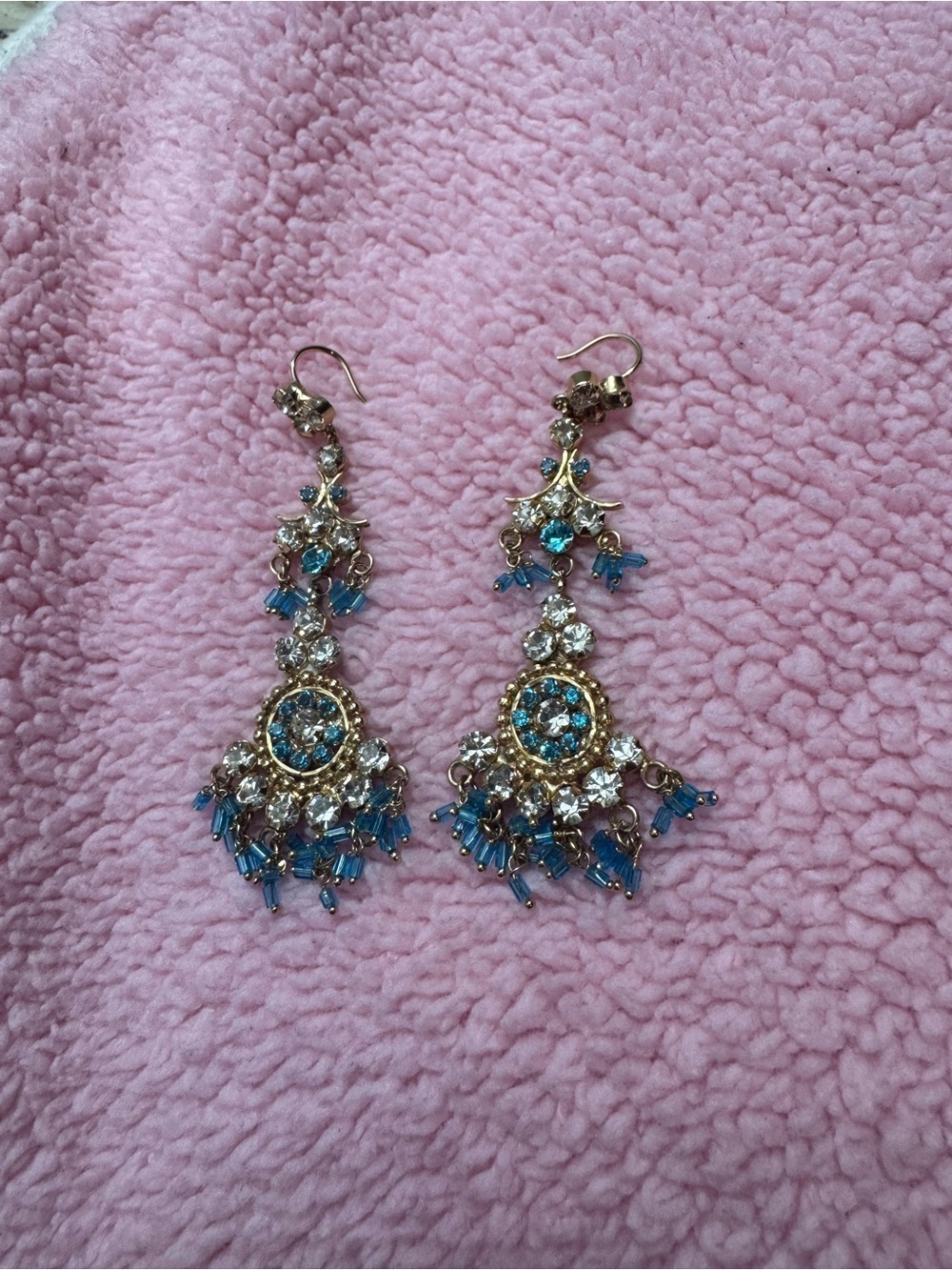Gold-Tone Blue Crystal Chandelier Earrings for Women - Picture 2 of 4